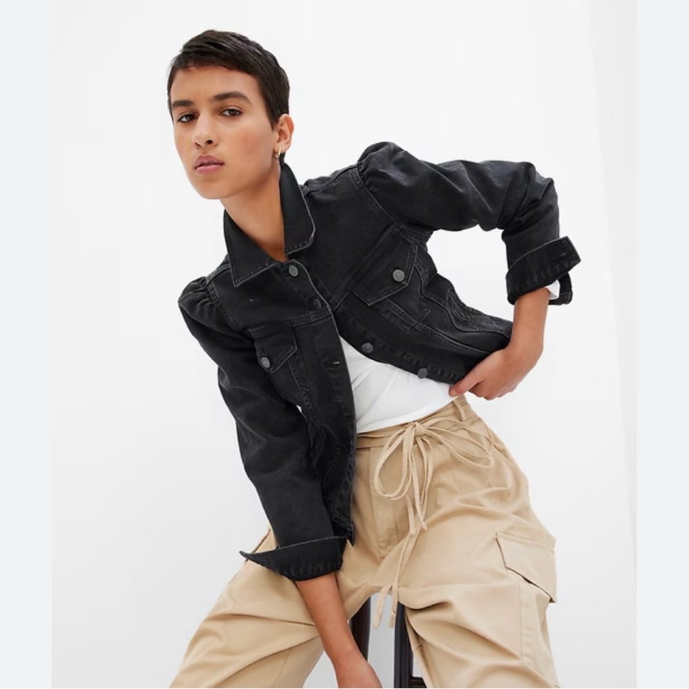 GAP Puff Sleeve Black Denim Jacket